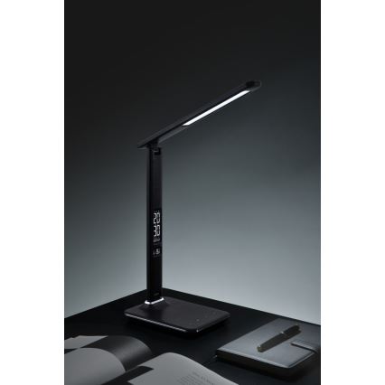 Candeeiro de mesa LED com regulação e ecrã LED/9W/230V/12V preto