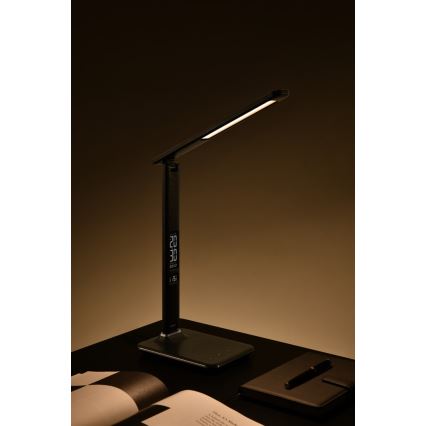 Candeeiro de mesa LED com regulação e ecrã LED/9W/230V/12V preto