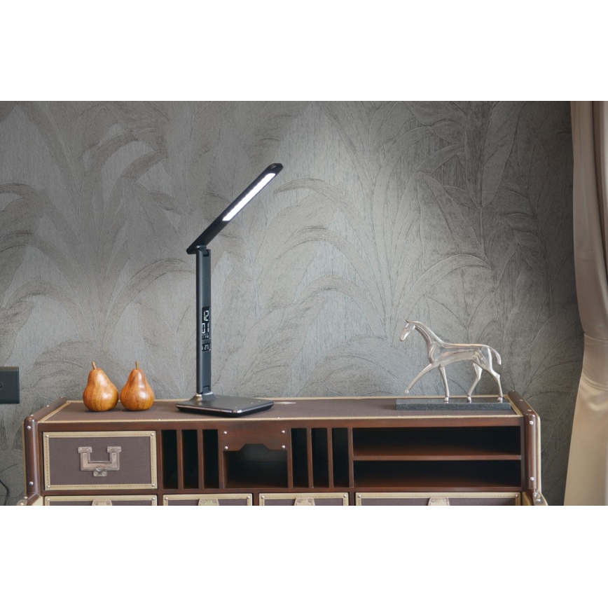 Candeeiro de mesa LED com regulação e ecrã LED/9W/230V/12V preto