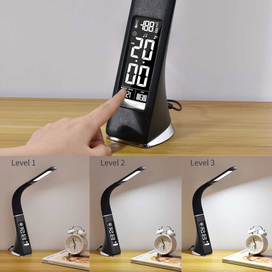 LED Candeeiro de mesa com visor LEATHER LED/7W/230V preto antigo