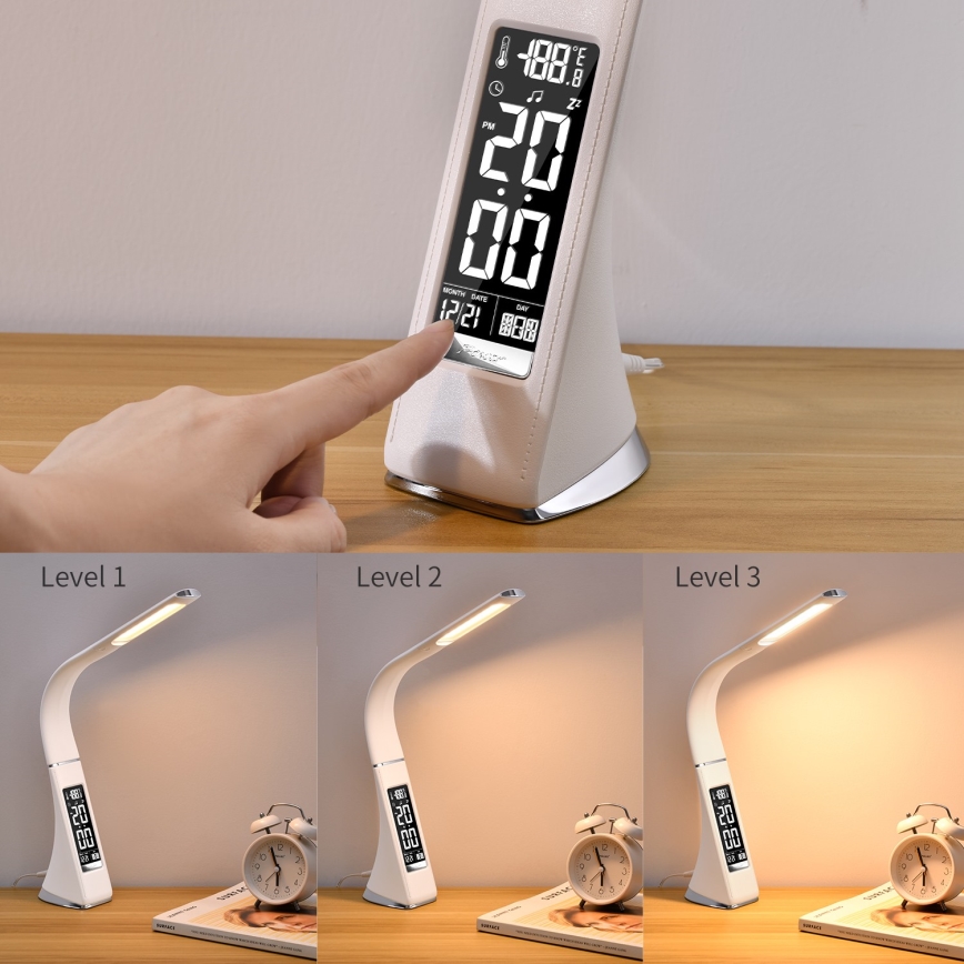 LED Candeeiro de mesa com visor LEATHER LED/7W/230V branco