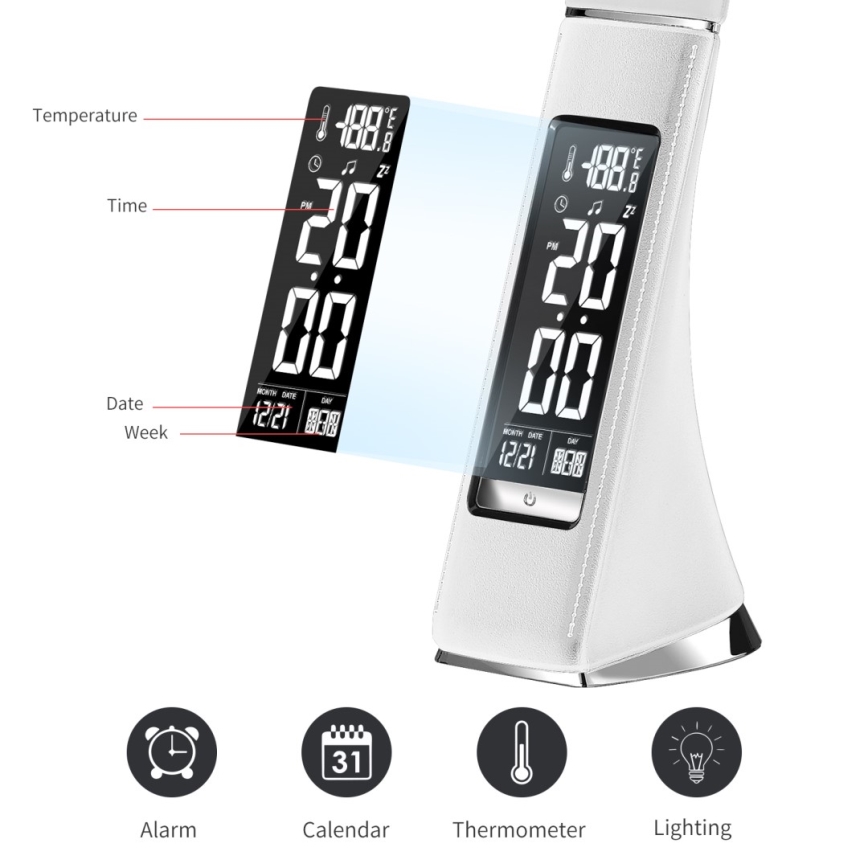 LED Candeeiro de mesa com visor LEATHER LED/7W/230V branco