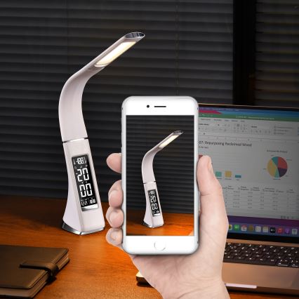 LED Candeeiro de mesa com visor LEATHER LED/7W/230V branco