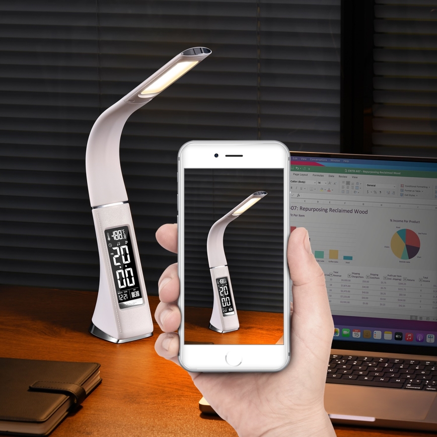 LED Candeeiro de mesa com visor LEATHER LED/7W/230V branco