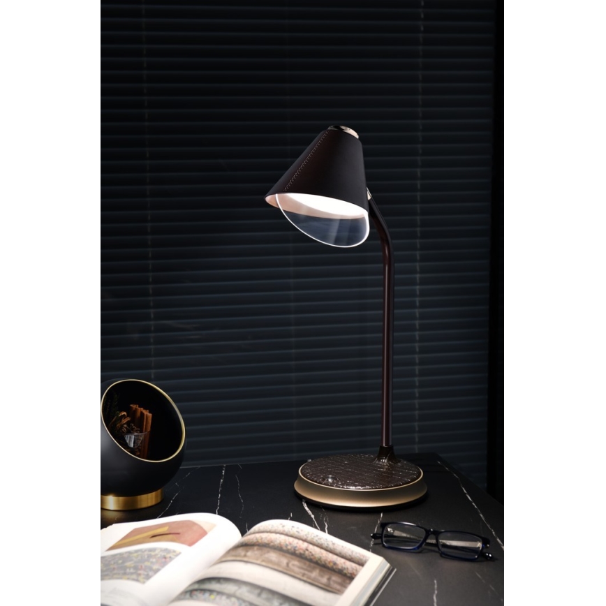 Candeeiro de mesa LED com regulação e carregamento sem fios FINCH LED/9W/12/230V castanho/dourada