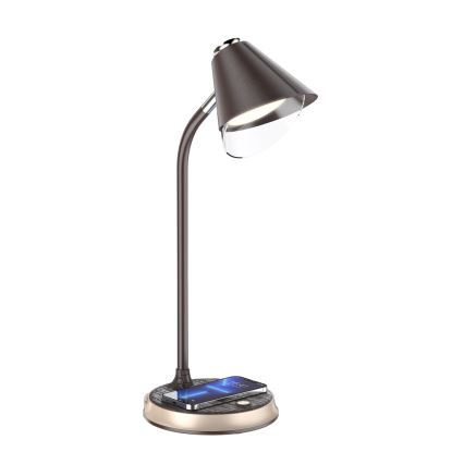 Candeeiro de mesa LED com regulação e carregamento sem fios FINCH LED/9W/12/230V castanho/dourada