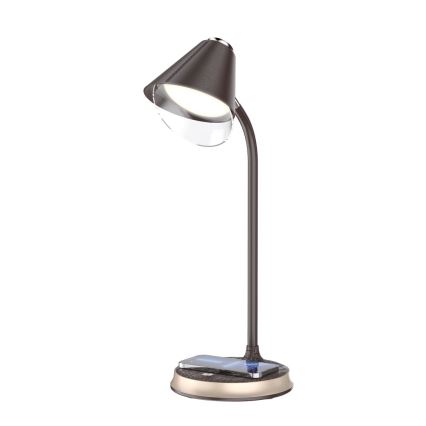Candeeiro de mesa LED com regulação e carregamento sem fios FINCH LED/9W/12/230V castanho/dourada