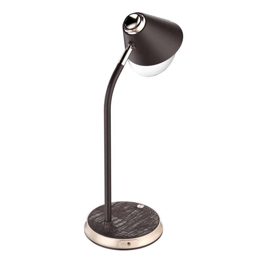 Candeeiro de mesa LED com regulação e carregamento sem fios FINCH LED/9W/12/230V castanho/dourada