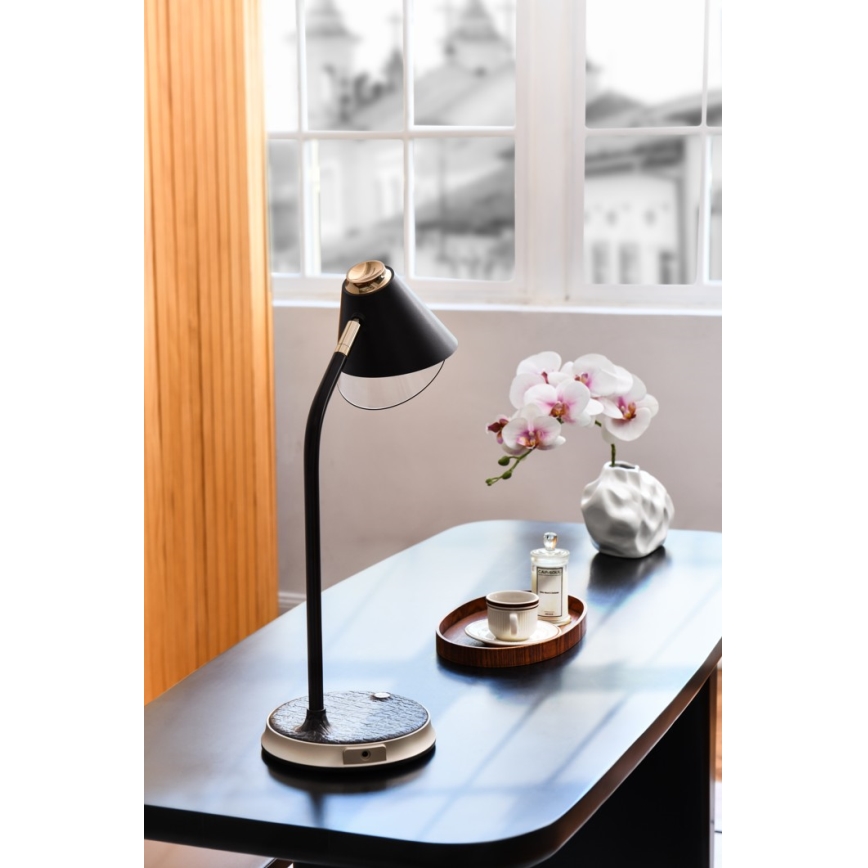Candeeiro de mesa LED com regulação e carregamento sem fios FINCH LED/9W/12/230V cinzento/cromado brilhante