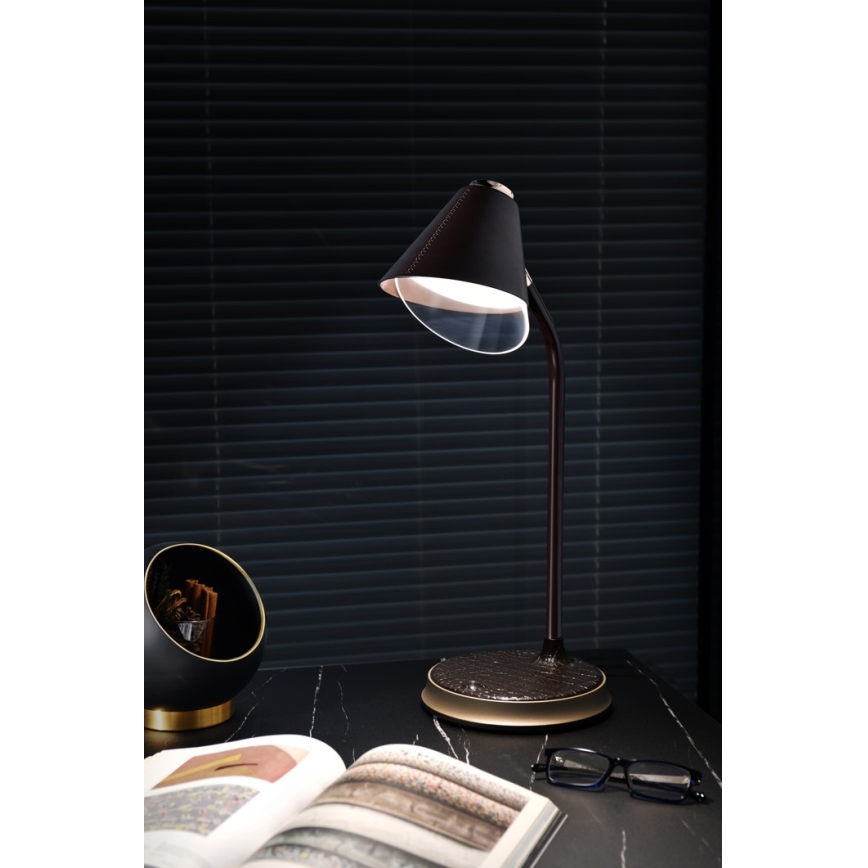 Candeeiro de mesa LED com regulação e carregamento sem fios FINCH LED/9W/12/230V cinzento/cromado brilhante
