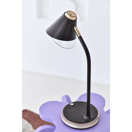 Candeeiro de mesa LED com regulação e carregamento sem fios FINCH LED/9W/12/230V cinzento/cromado brilhante