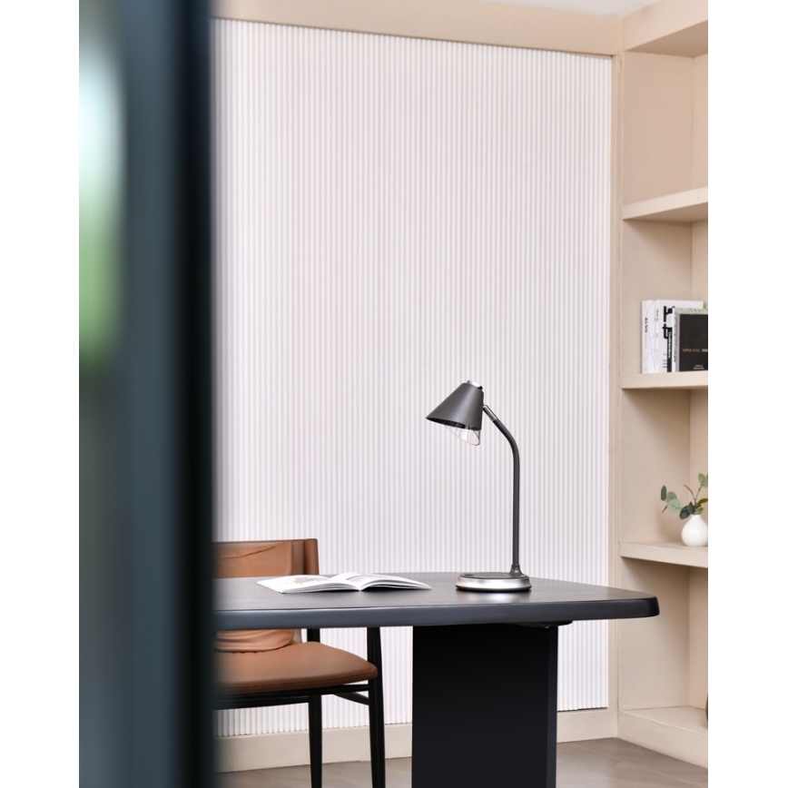 Candeeiro de mesa LED com regulação e carregamento sem fios FINCH LED/9W/12/230V cinzento/cromado brilhante
