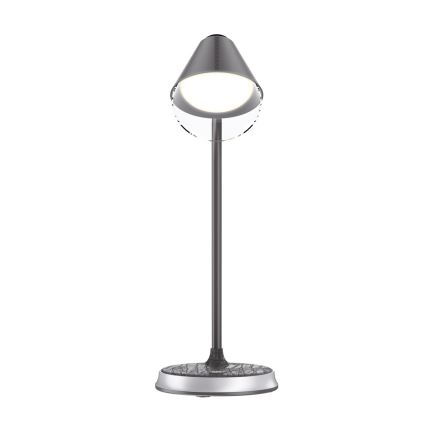 Candeeiro de mesa LED com regulação e carregamento sem fios FINCH LED/9W/12/230V cinzento/cromado brilhante