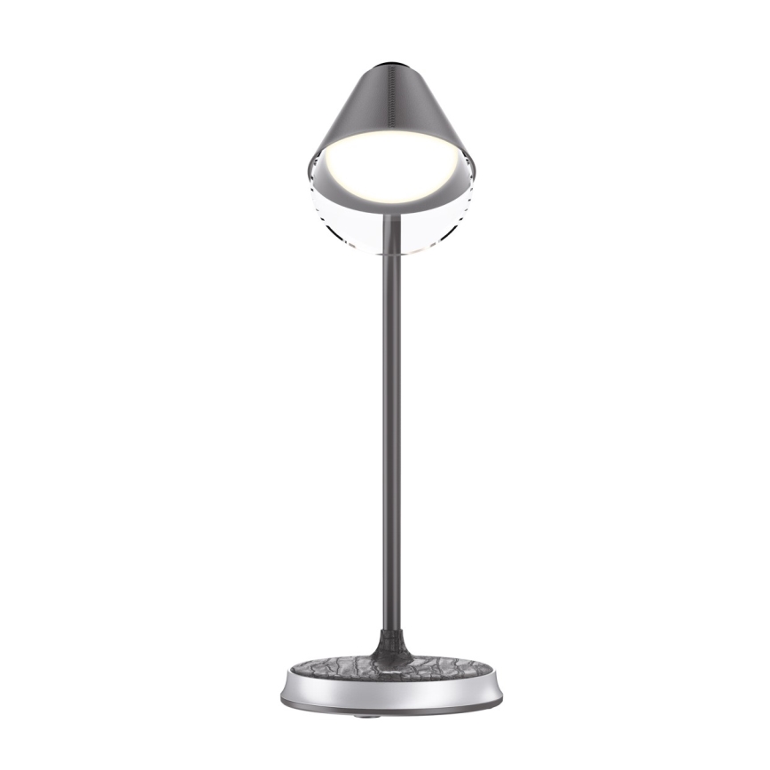 Candeeiro de mesa LED com regulação e carregamento sem fios FINCH LED/9W/12/230V cinzento/cromado brilhante