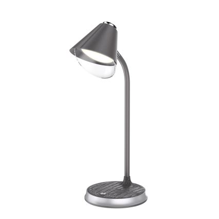 Candeeiro de mesa LED com regulação e carregamento sem fios FINCH LED/9W/12/230V cinzento/cromado brilhante