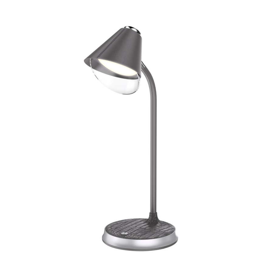 Candeeiro de mesa LED com regulação e carregamento sem fios FINCH LED/9W/12/230V cinzento/cromado brilhante
