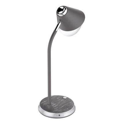 Candeeiro de mesa LED com regulação e carregamento sem fios FINCH LED/9W/12/230V cinzento/cromado brilhante
