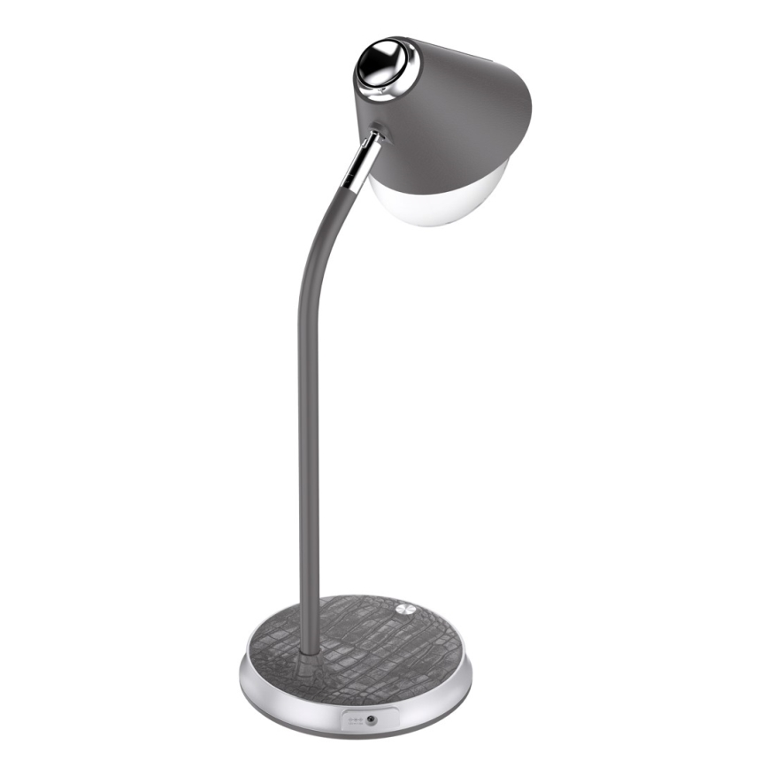 Candeeiro de mesa LED com regulação e carregamento sem fios FINCH LED/9W/12/230V cinzento/cromado brilhante