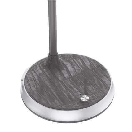 Candeeiro de mesa LED com regulação e carregamento sem fios FINCH LED/9W/12/230V cinzento/cromado brilhante