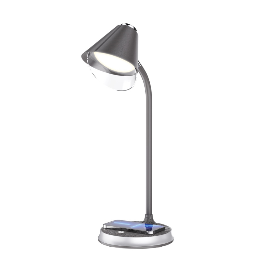 Lâmpada de mesa LED regulável com carregamento sem fio FINCH LED/9W/12/230V cinza/cromado brilhante