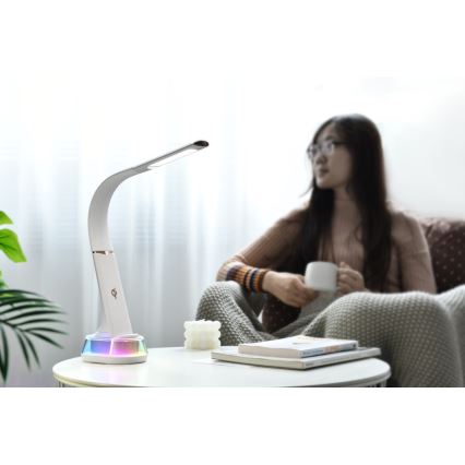 Candeeiro de mesa LED RGB com regulação e carregamento sem fios CORELLA LED/7W/12/230V branco