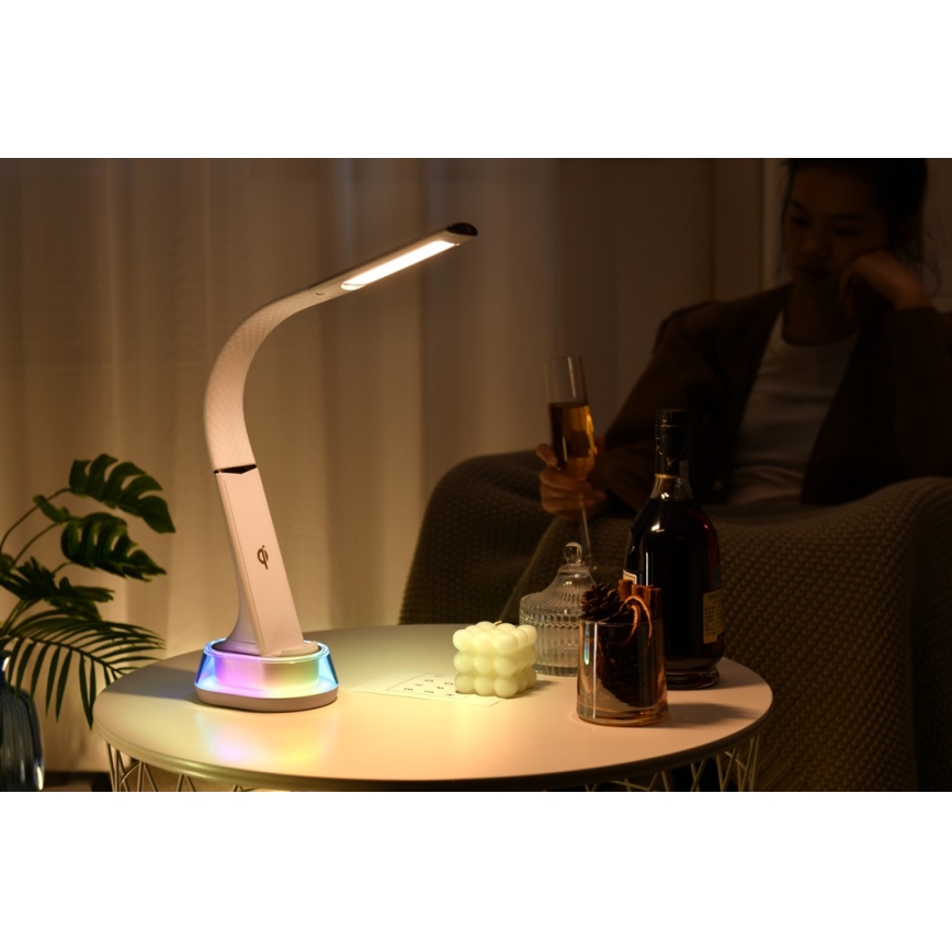 Candeeiro de mesa LED RGB com regulação e carregamento sem fios CORELLA LED/7W/12/230V branco