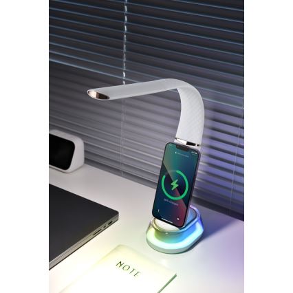 Candeeiro de mesa LED RGB com regulação e carregamento sem fios CORELLA LED/7W/12/230V branco
