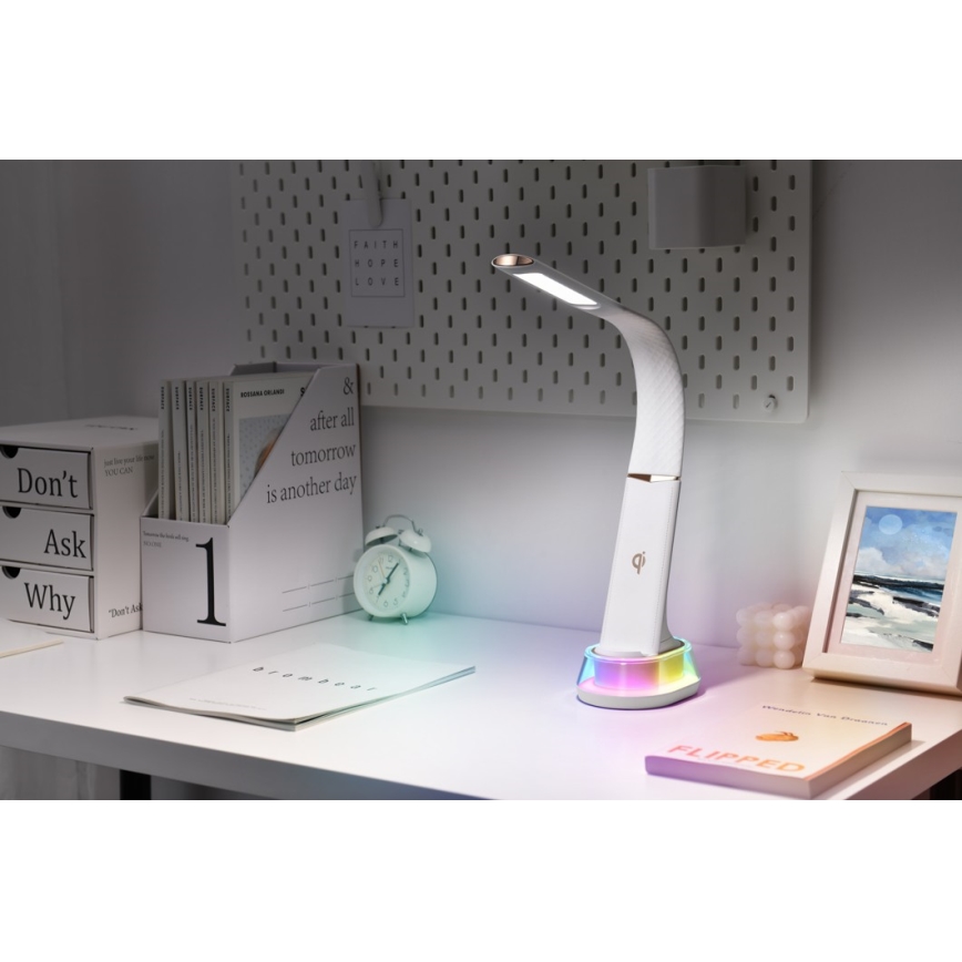 Candeeiro de mesa LED RGB com regulação e carregamento sem fios CORELLA LED/7W/12/230V branco