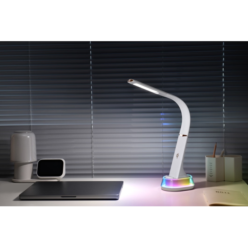 Candeeiro de mesa LED RGB com regulação e carregamento sem fios CORELLA LED/7W/12/230V branco