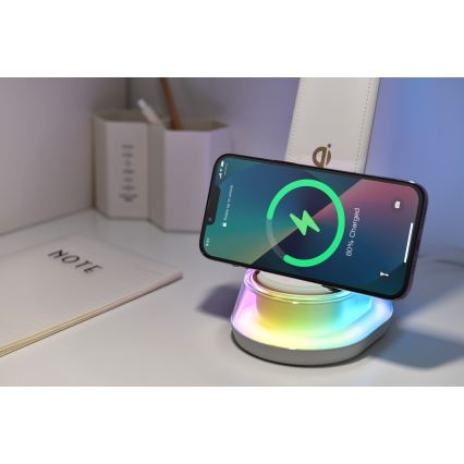 Candeeiro de mesa LED RGB com regulação e carregamento sem fios CORELLA LED/7W/12/230V branco