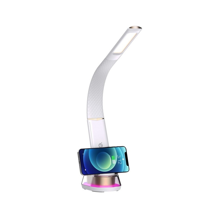 Lâmpada de mesa LED RGB regulável com carregamento sem fio CORELLA LED/7W/12/230V branca
