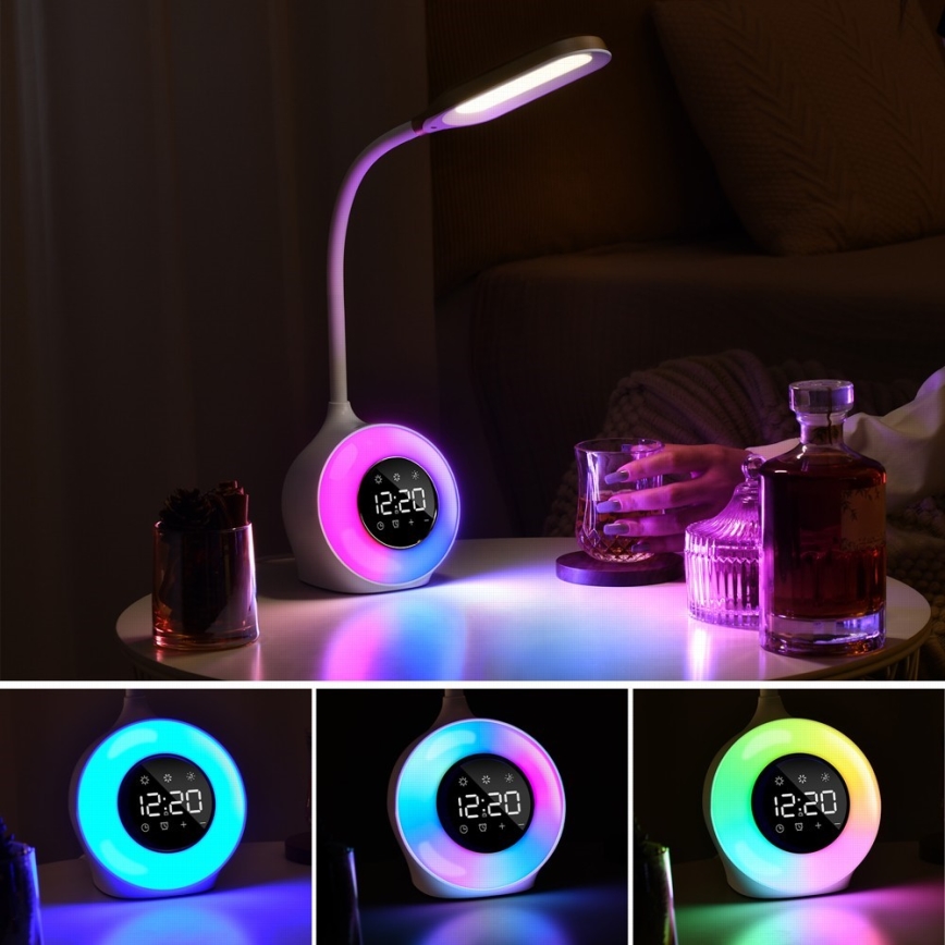 LED RGBW Candeeiro de mesa com regulação com despertador FALCON LED/10W/12V