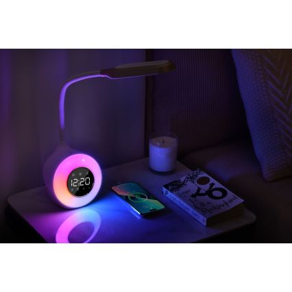 LED RGBW Candeeiro de mesa com regulação com despertador FALCON LED/10W/12V