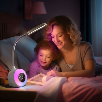 LED RGBW Candeeiro de mesa com regulação com despertador FALCON LED/10W/12V