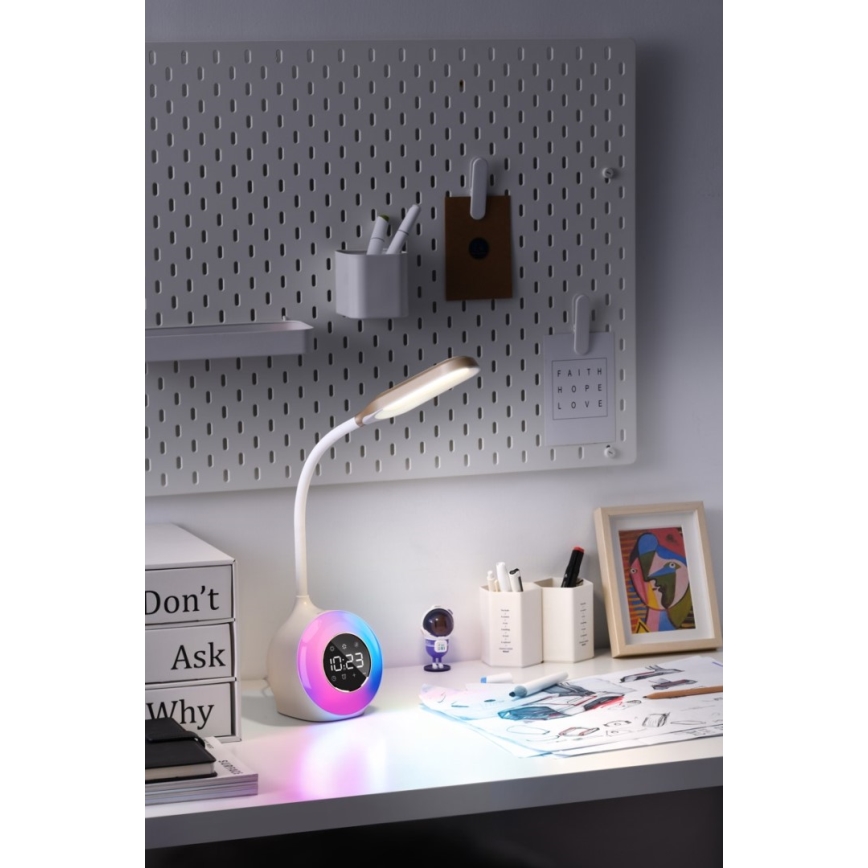 LED RGBW Candeeiro de mesa com regulação com despertador FALCON LED/10W/12V