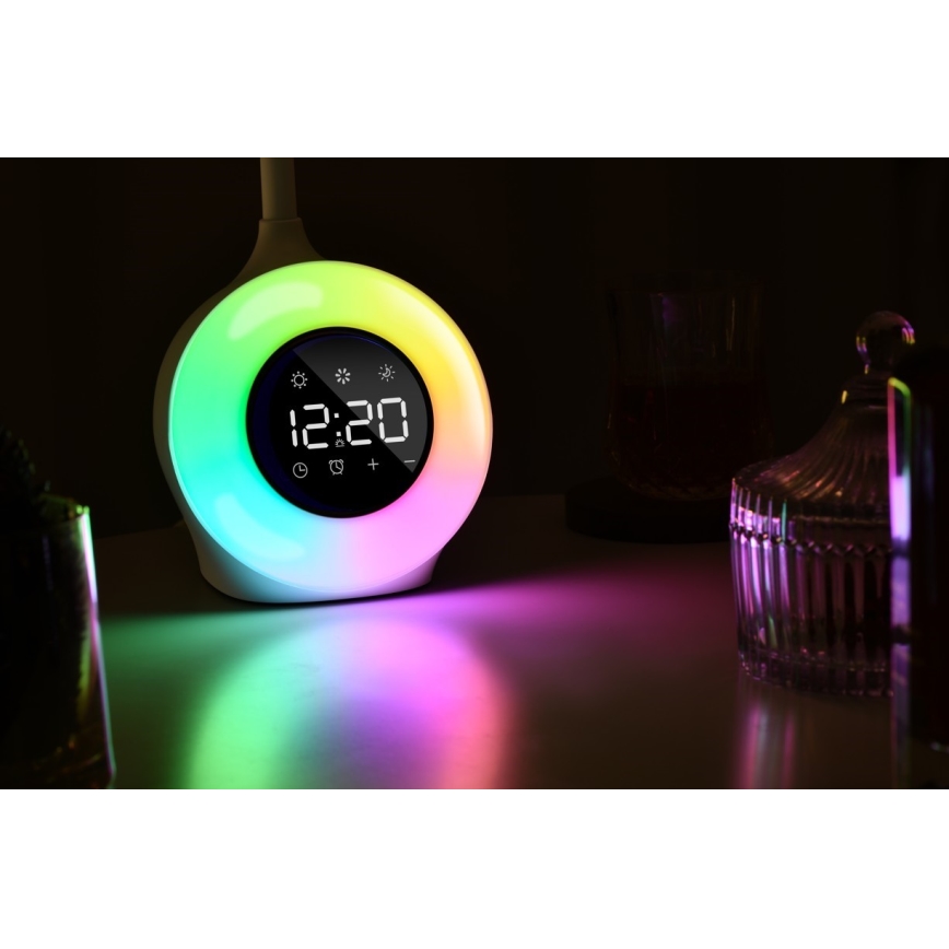 LED RGBW Candeeiro de mesa com regulação com despertador FALCON LED/10W/12V