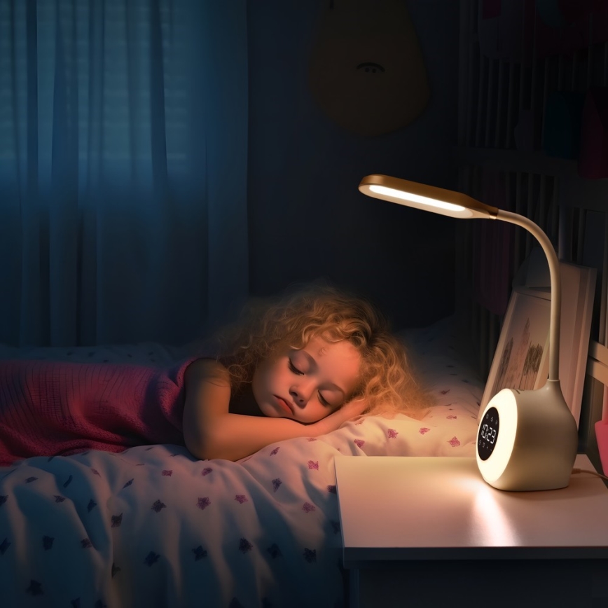 LED RGBW Candeeiro de mesa com regulação com despertador FALCON LED/10W/12V