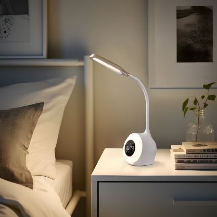 LED RGBW Candeeiro de mesa com regulação com despertador FALCON LED/10W/12V