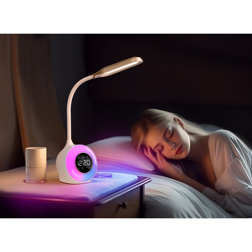 LED RGBW Candeeiro de mesa com regulação com despertador FALCON LED/10W/12V