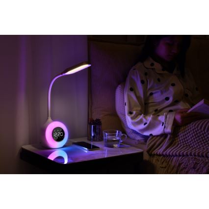 LED RGBW Candeeiro de mesa com regulação com despertador FALCON LED/10W/12V