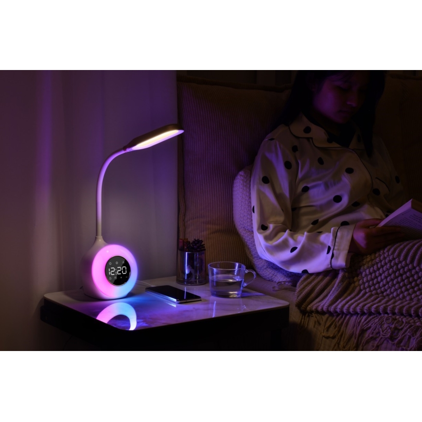 LED RGBW Candeeiro de mesa com regulação com despertador FALCON LED/10W/12V