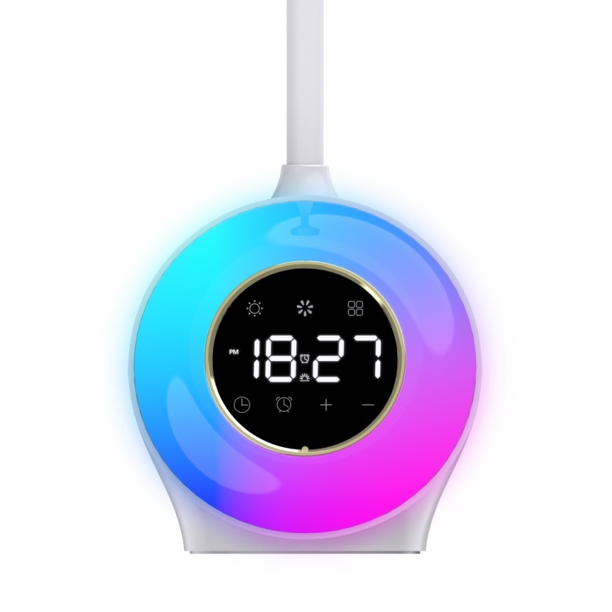 LED RGBW Candeeiro de mesa com regulação com despertador FALCON LED/10W/12V