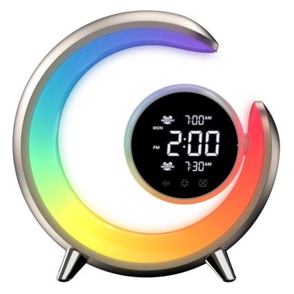 Candeeiro de mesa LED RGBW com regulação e despertador PEACOCK LED/20W/5V USB