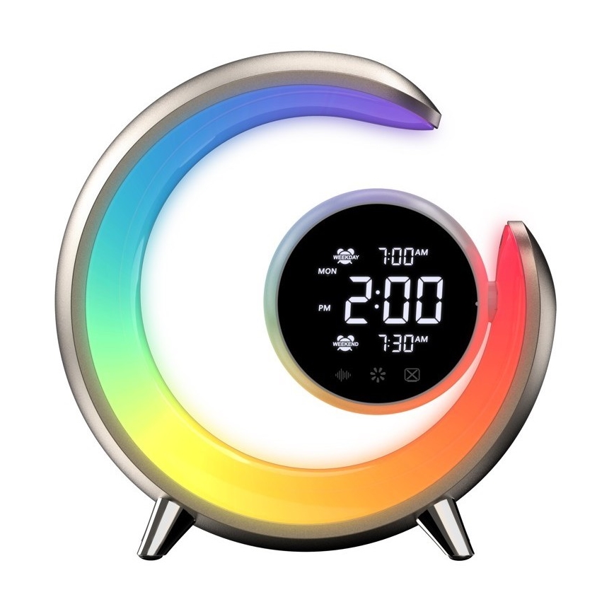 Candeeiro de mesa LED RGBW com regulação e despertador PEACOCK LED/20W/5V USB