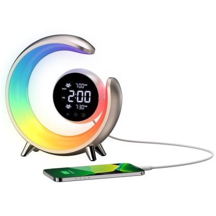 Candeeiro de mesa LED RGBW com regulação e despertador PEACOCK LED/20W/5V USB