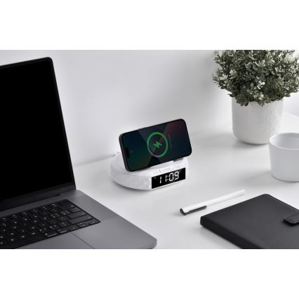 Despertador com visor LCD e sem fios Qi charger 27W/9V branco