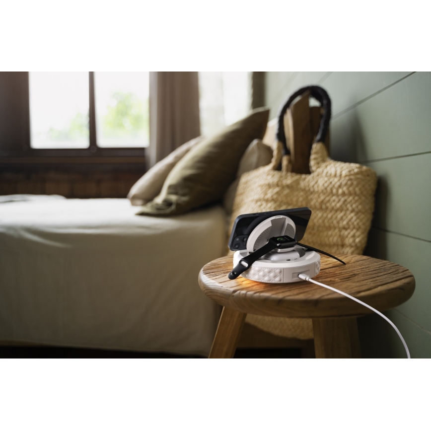 Despertador com visor LCD e sem fios Qi charger 27W/9V branco