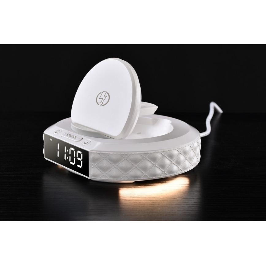 Despertador com visor LCD e sem fios Qi charger 27W/9V branco