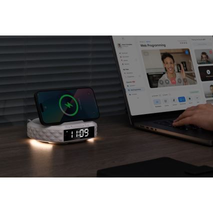 Despertador com visor LCD e sem fios Qi charger 27W/9V branco