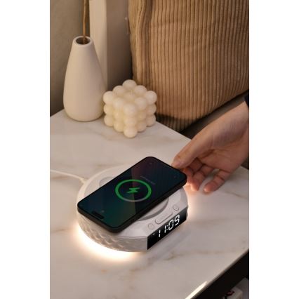 Despertador com visor LCD e sem fios Qi charger 27W/9V branco